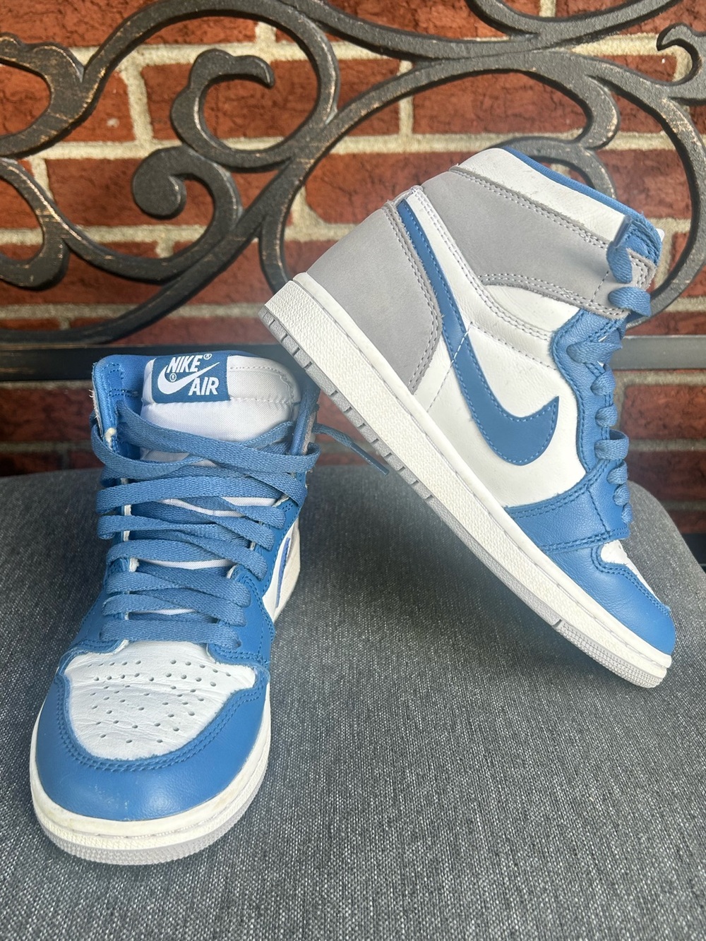 Nike Air Jordan 1 High Top Kids Leather Sneakers Blue/White/Gray,Size 3.5